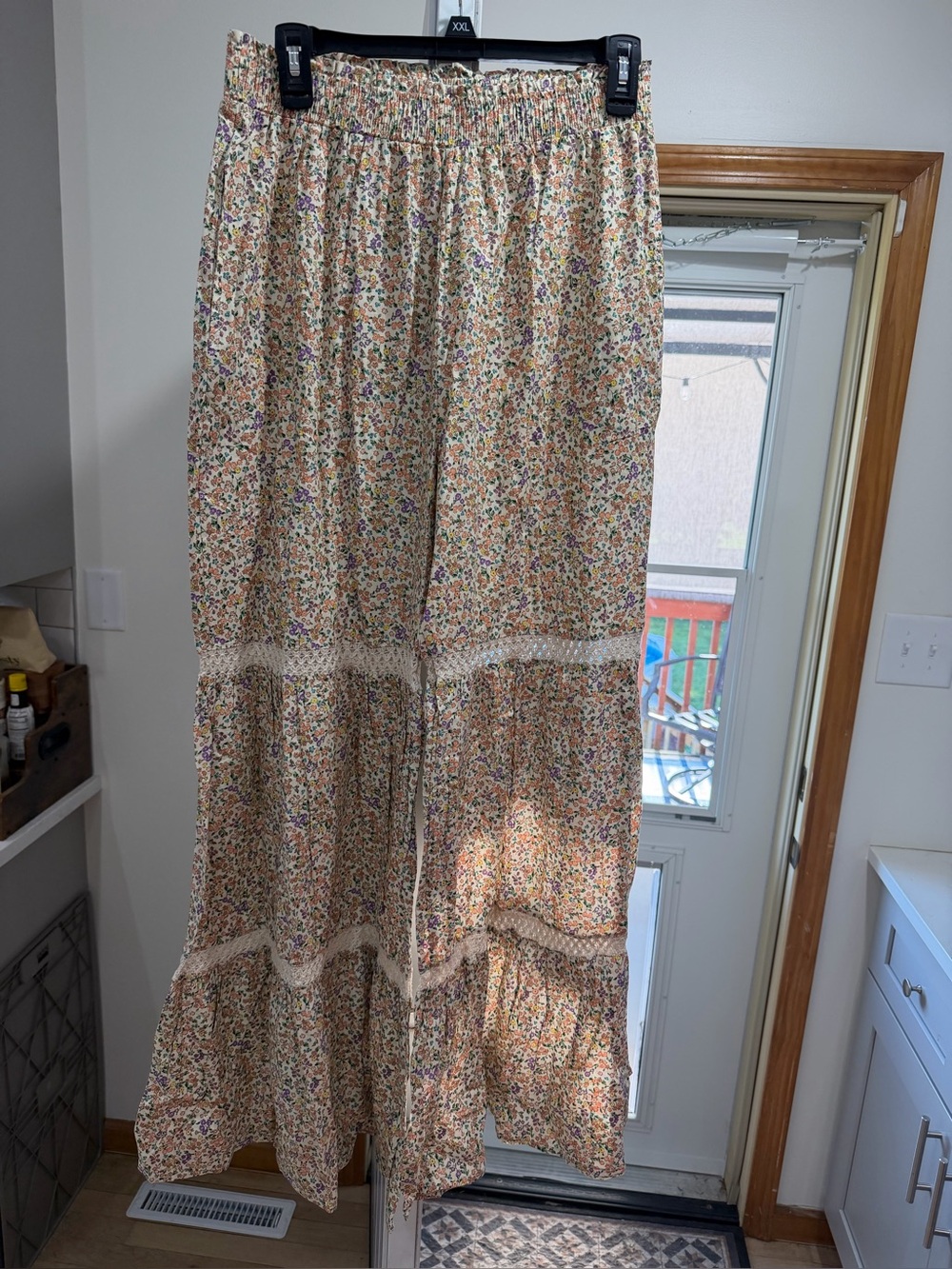 Boho Floral Wide-Leg Pants in Cream